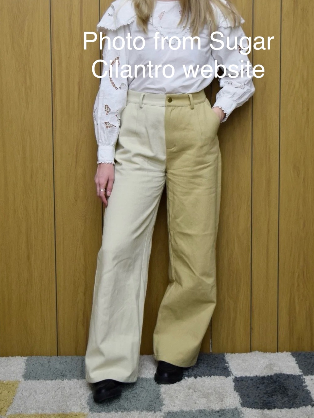 Two-Tone Wide Leg Women’s Pants in Beige & Khaki